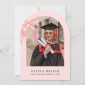 Pink Bow Coquette Arched Photo Graduation Party Kaart (Voorkant)