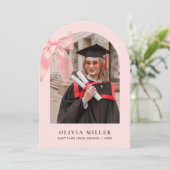 Pink Bow Coquette Arched Photo Graduation Party Kaart (Staand voorkant)