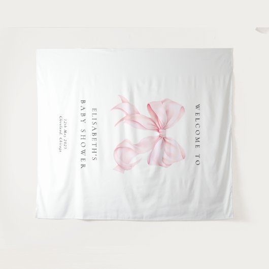 Pink Bow Coquette Baby Shower Backdrop Wandkleed (Voorkant (horizontaal))