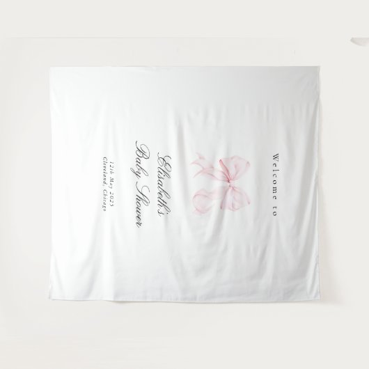 Pink Bow Coquette Baby Shower Backdrop Wandkleed (Voorkant (horizontaal))