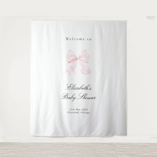 Pink Bow Coquette Baby Shower Backdrop Wandkleed (Voorkant)