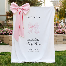 Pink Bow Coquette Baby Shower Backdrop Wandkleed