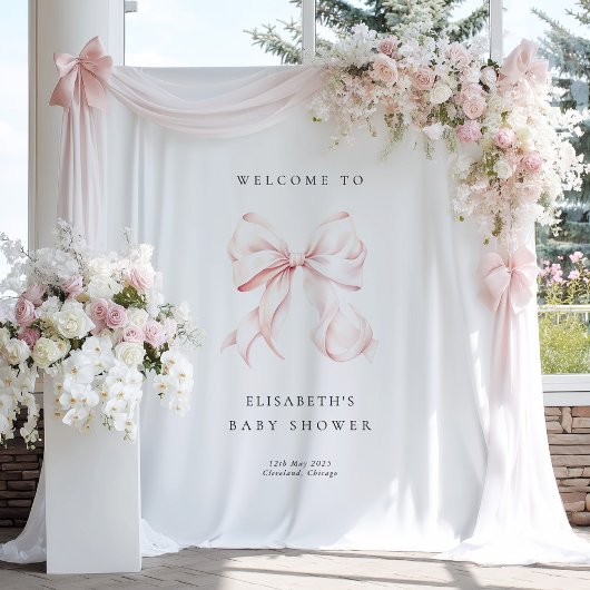 Pink Bow Coquette Baby Shower Backdrop Wandkleed