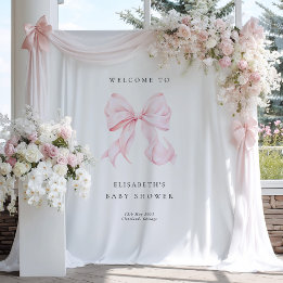 Pink Bow Coquette Baby Shower Backdrop Wandkleed
