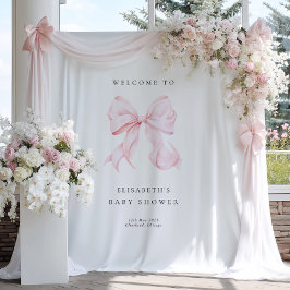 Pink Bow Coquette Baby Shower Backdrop Wandkleed