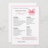 Pink Bow Coquette Baby shower - Bewerkbare naam, 5 Kaart (Voorkant / Achterkant)