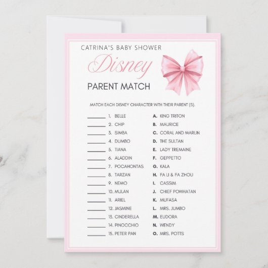 Pink Bow Coquette Baby shower - Bewerkbare naam, 5 Kaart (Voorkant)