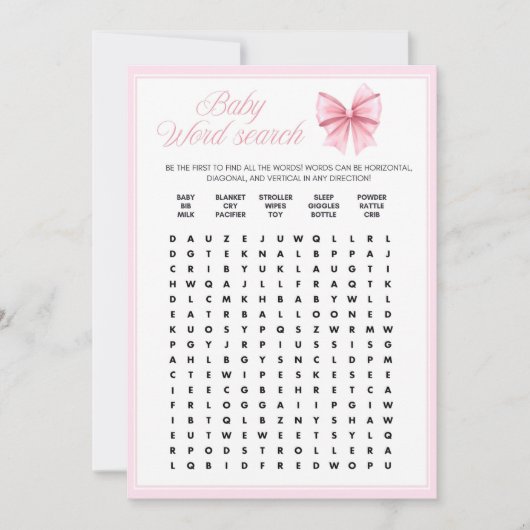 Pink Bow Coquette Baby shower - Bewerkbare naam, 5 Kaart (Voorkant)