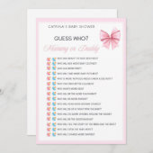 Pink Bow Coquette Baby shower - Bewerkbare naam, 5 Kaart (Voorkant / Achterkant)