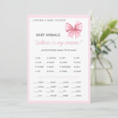 Pink Bow Coquette Baby shower - Bewerkbare naam, 5 Kaart (Staand voorkant)
