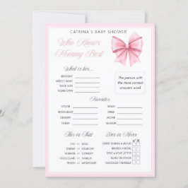 Pink Bow Coquette Baby shower - Bewerkbare naam, 5 Kaart