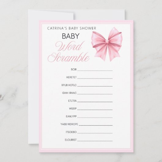 Pink Bow Coquette Baby shower - Bewerkbare naam, 5 Kaart (Voorkant)