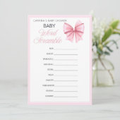Pink Bow Coquette Baby shower - Bewerkbare naam, 5 Kaart (Staand voorkant)