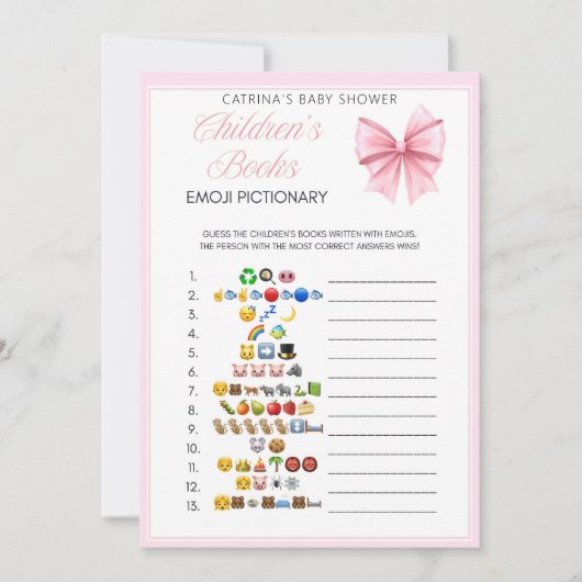 Pink Bow Coquette Baby shower - Bewerkbare naam, 5 Kaart (Voorkant)