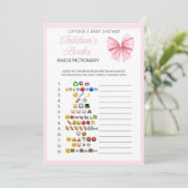 Pink Bow Coquette Baby shower - Bewerkbare naam, 5 Kaart (Staand voorkant)