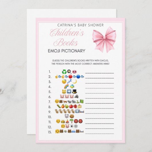 Pink Bow Coquette Baby shower - Bewerkbare naam, 5 Kaart (Voorkant / Achterkant)