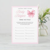 Pink Bow Coquette Baby shower - Bewerkbare naam, 5 Kaart (Staand voorkant)