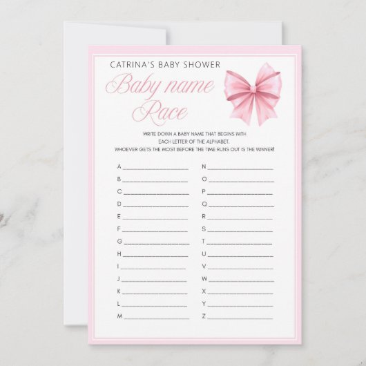 Pink Bow Coquette Baby shower - Bewerkbare naam, 5 Kaart (Voorkant)
