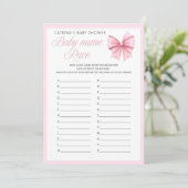 Pink Bow Coquette Baby shower - Bewerkbare naam, 5 Kaart (Staand voorkant)