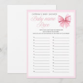 Pink Bow Coquette Baby shower - Bewerkbare naam, 5 Kaart (Voorkant / Achterkant)