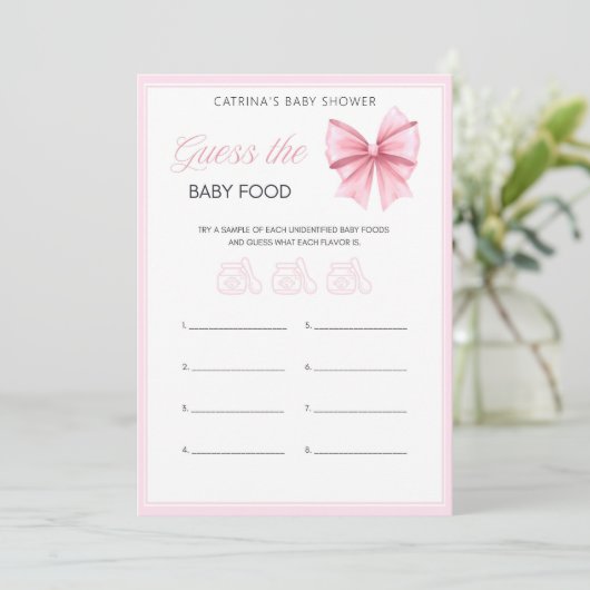 Pink Bow Coquette Baby shower - Bewerkbare naam, 5 Kaart (Staand voorkant)