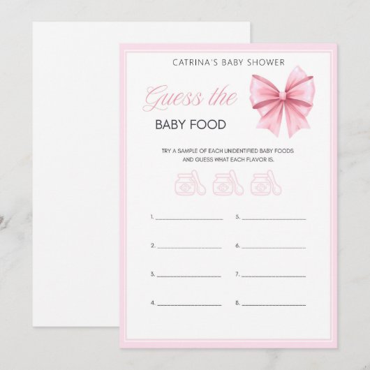 Pink Bow Coquette Baby shower - Bewerkbare naam, 5 Kaart (Voorkant / Achterkant)