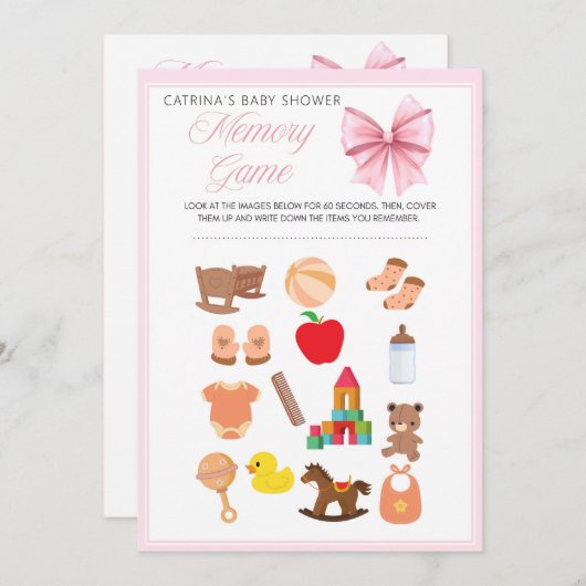 Pink Bow Coquette Baby shower - Bewerkbare naam, 5 Kaart (Voorkant / Achterkant)