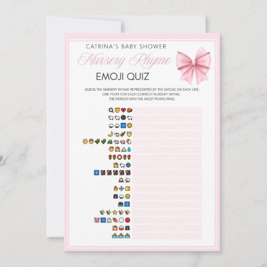 Pink Bow Coquette Baby shower - Bewerkbare naam, 5 Kaart (Voorkant)