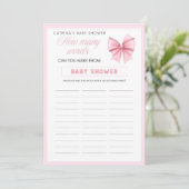 Pink Bow Coquette Baby shower - Bewerkbare naam, 5 Kaart (Staand voorkant)