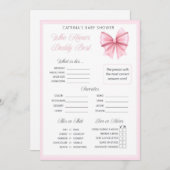 Pink Bow Coquette Baby shower - Bewerkbare naam, 5 Kaart (Voorkant / Achterkant)