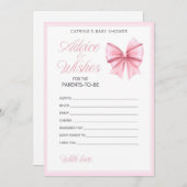 Pink Bow Coquette Baby shower - Bewerkbare naam, 5 Kaart (Voorkant / Achterkant)