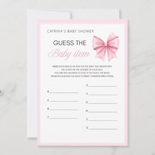 Pink Bow Coquette Baby shower - Bewerkbare naam, 5 Kaart (Voorkant)