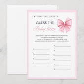 Pink Bow Coquette Baby shower - Bewerkbare naam, 5 Kaart (Voorkant / Achterkant)