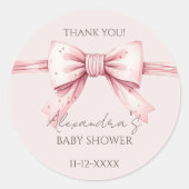 Pink Bow Coquette Baby shower Dank u Ronde Sticker (Voorkant)
