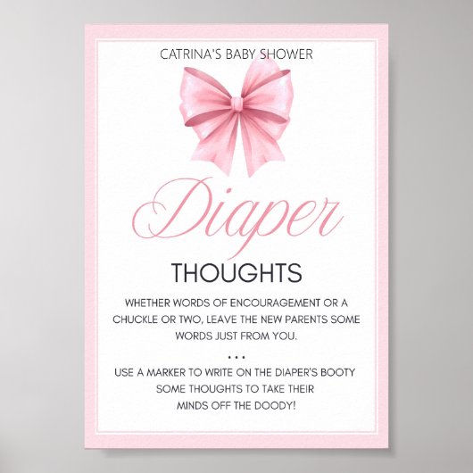 Pink Bow Coquette Baby shower Sign Poster (Voorkant)