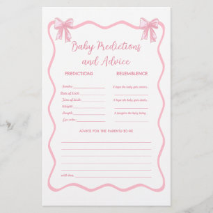 Pink Bow Coquette Baby shower voorspellingen spel