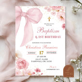 Pink Bow coquette Baptism & First Birthday  Kaart