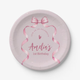 Pink Bow Coquette Birthday Paper Plate Papieren Bordje