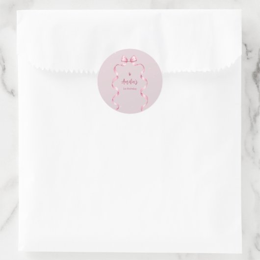 Pink Bow Coquette Birthday  Ronde Sticker (Tas)