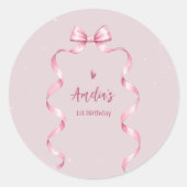 Pink Bow Coquette Birthday  Ronde Sticker (Voorkant)