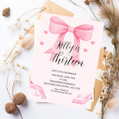 Pink Bow Coquette Bow Birthday Invitation, 13th Kaart