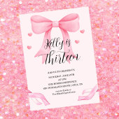 Pink Bow Coquette Bow Birthday Invitation, 13th Kaart