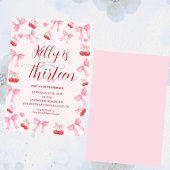 Pink Bow Coquette Bow Cherry Birthday, 13th Kaart