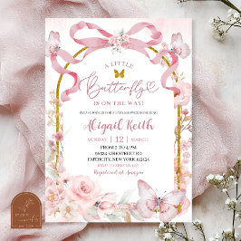 Pink Bow Coquette Butterfly Baby Shower Invitation Kaart