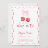 Pink Bow Coquette Cherry Baby shower Kaart (Voorkant)