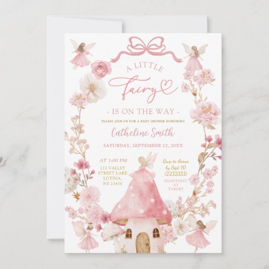 Pink Bow Coquette Fairy Baby shower Uitnodiging (Voorkant)