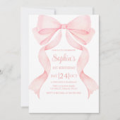 Pink Bow Coquette First Birthday Invitation Kaart (Voorkant)