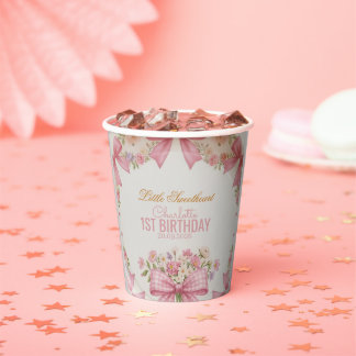 Pink Bow Coquette Floral 1st Birthday Personalized Papieren Bekers