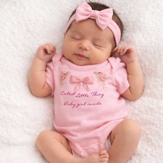 Pink Bow Coquette Floral Baby Girl Romper