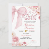 Pink Bow Coquette floral Sweet Sixteen Kaart (Voorkant)